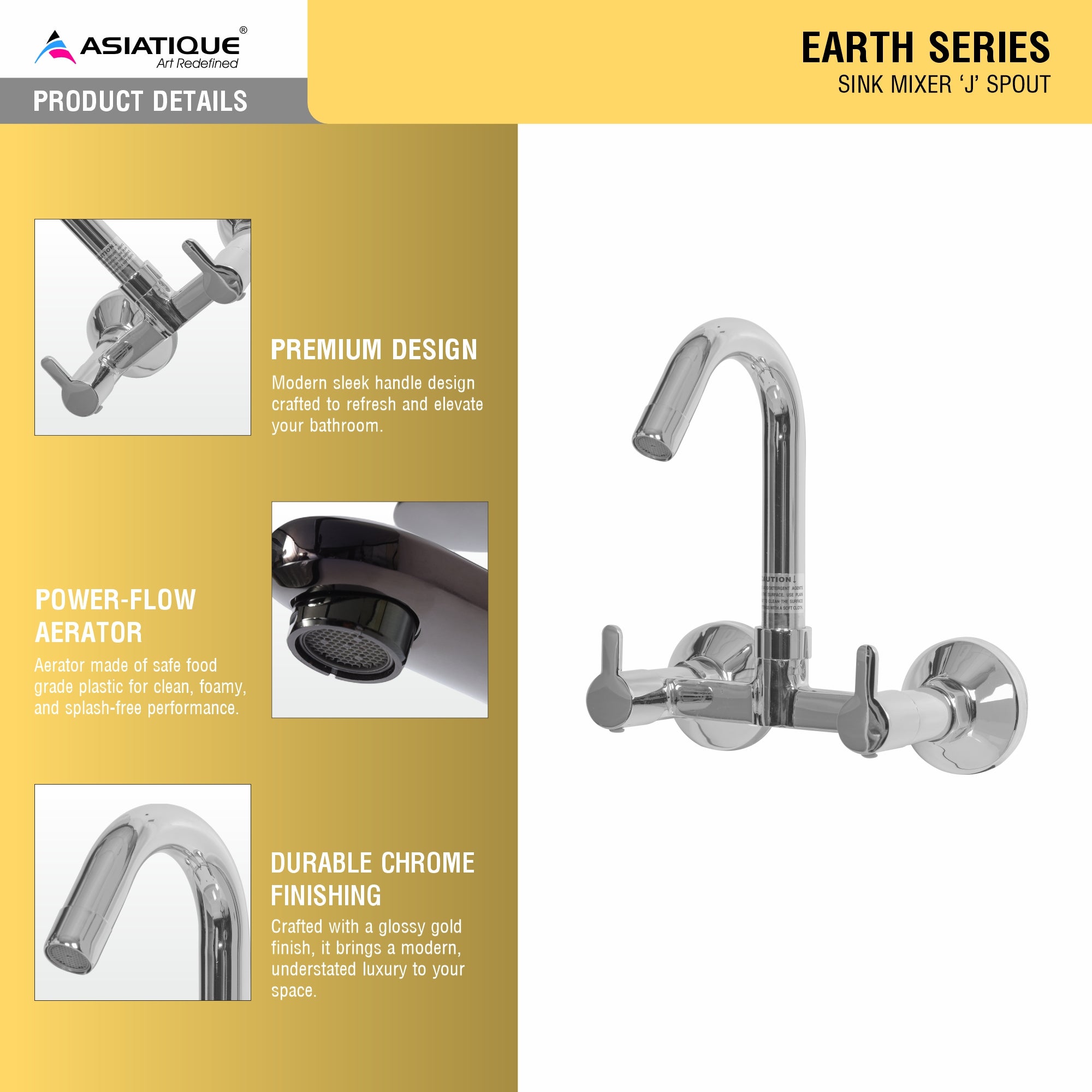 Asiatique Sink Mixer ‘J’ Spout (ER-013), EARTH Series Bathroom & Kitchen Faucets | Durable Modern Tap Collection
