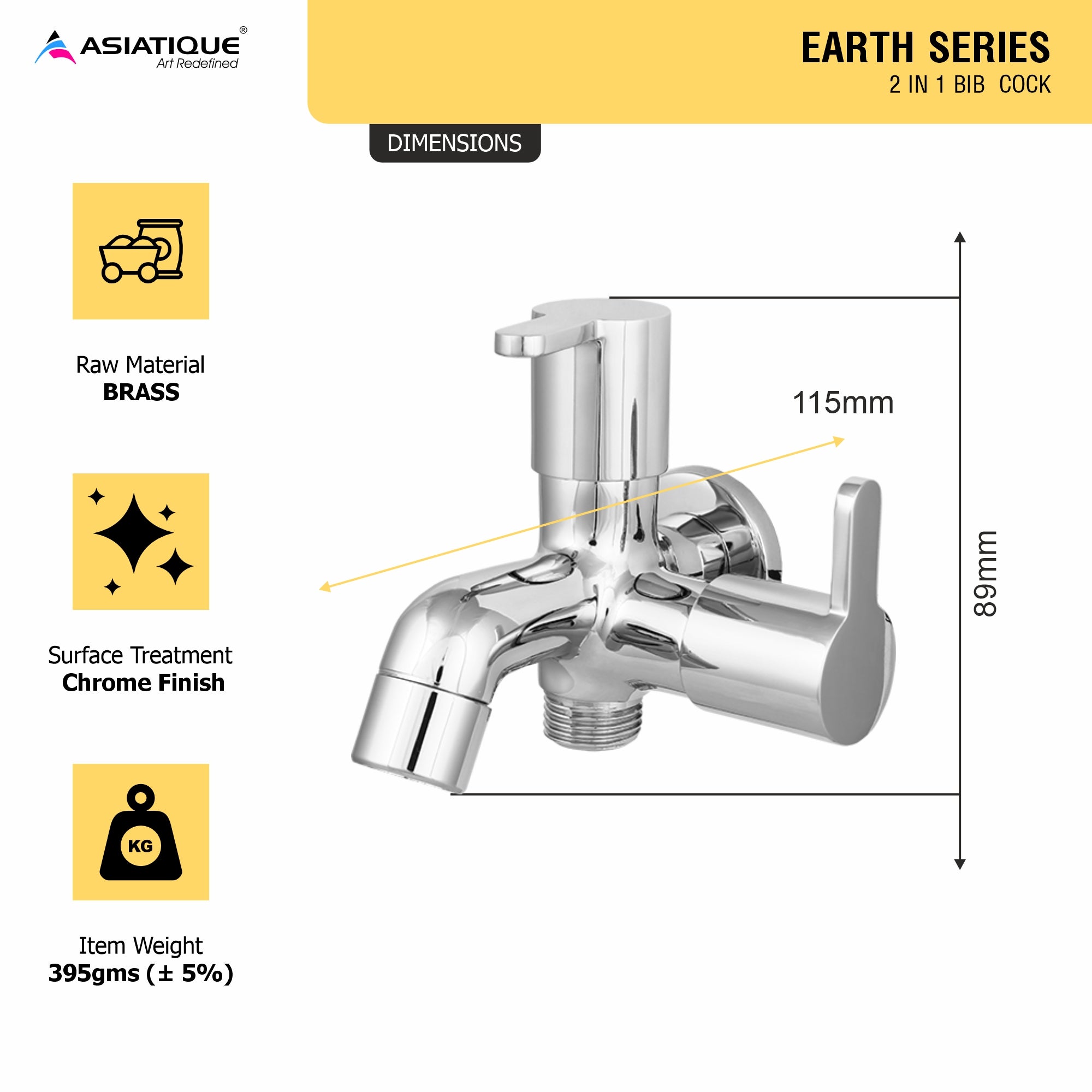 Asiatique 2 in 1 Bib Cock (ER-015), EARTH Series Bathroom & Kitchen Faucets | Durable Modern Tap Collection