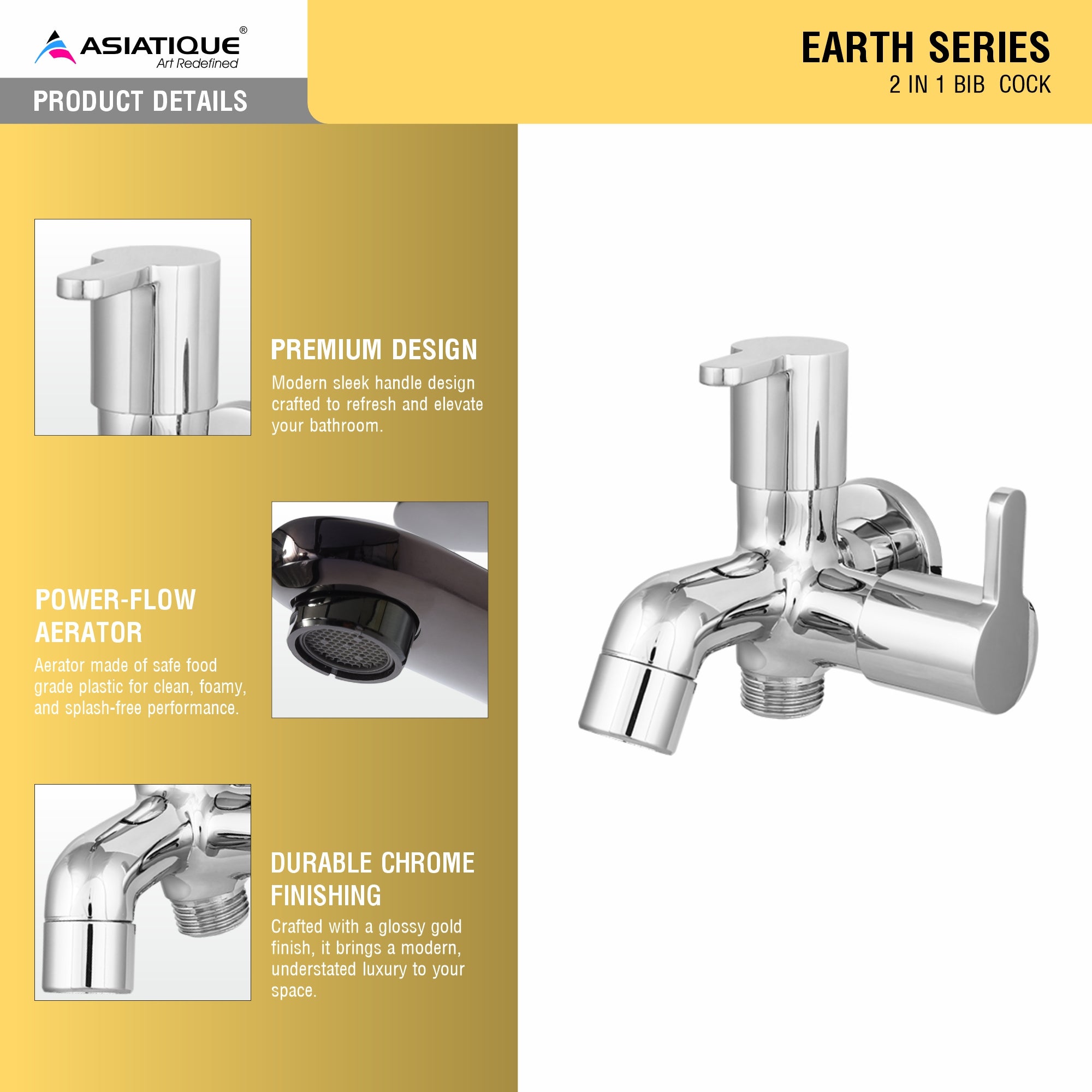Asiatique 2 in 1 Bib Cock (ER-015), EARTH Series Bathroom & Kitchen Faucets | Durable Modern Tap Collection