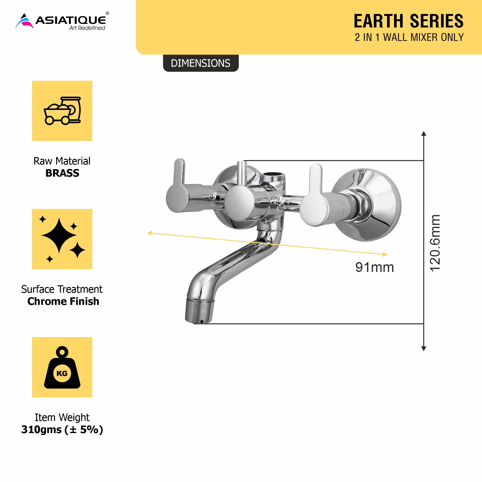 Asiatique 2 in 1 Wall Mixer Only (ER-017), EARTH Series Bathroom & Kitchen Faucets | Durable Modern Tap Collection