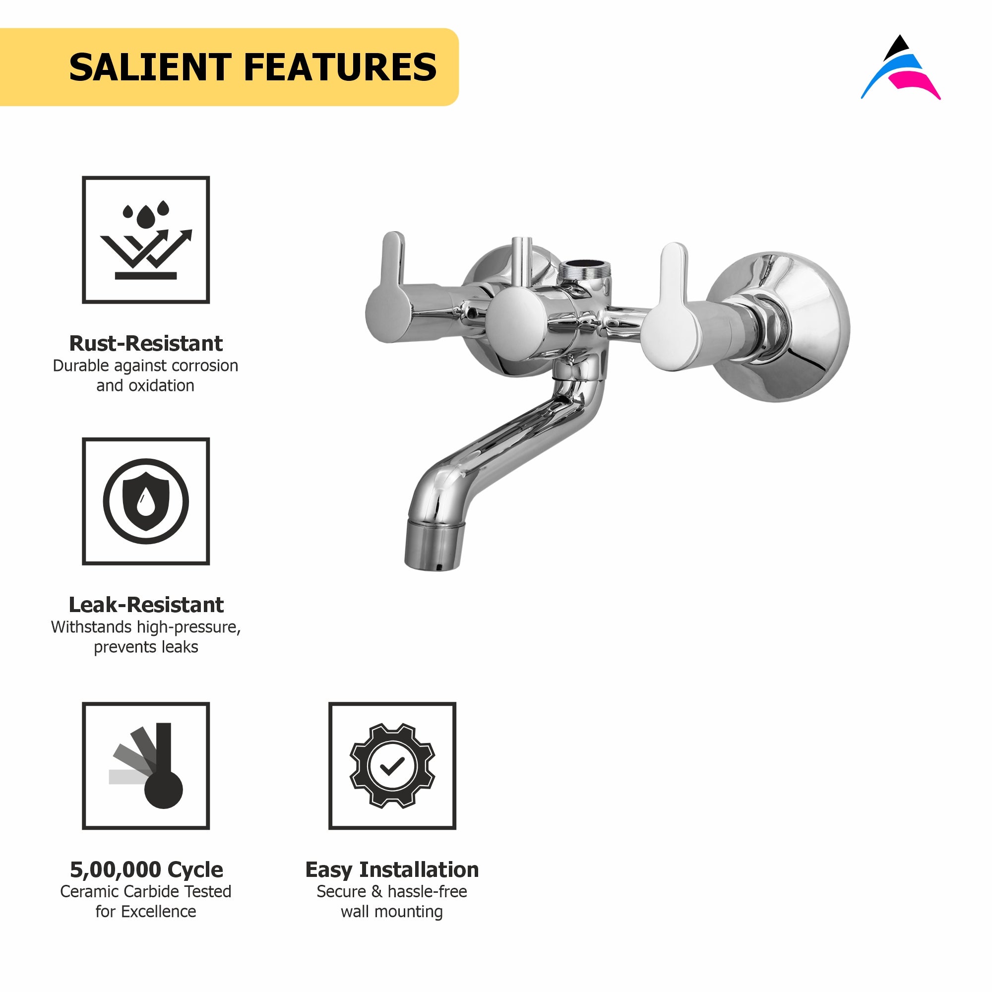 Asiatique 2 in 1 Wall Mixer Only (ER-017), EARTH Series Bathroom & Kitchen Faucets | Durable Modern Tap Collection