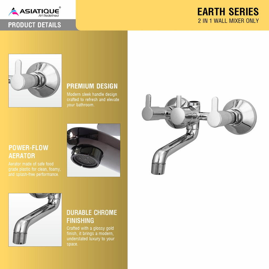 Asiatique 2 in 1 Wall Mixer Only (ER-017), EARTH Series Bathroom & Kitchen Faucets | Durable Modern Tap Collection