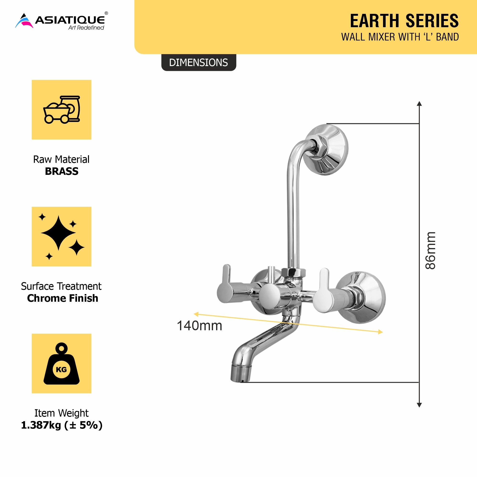 Asiatique Wall Mixer With ‘L’ Bend (ER-017L), EARTH Series Bathroom & Kitchen Faucets | Durable Modern Tap Collection