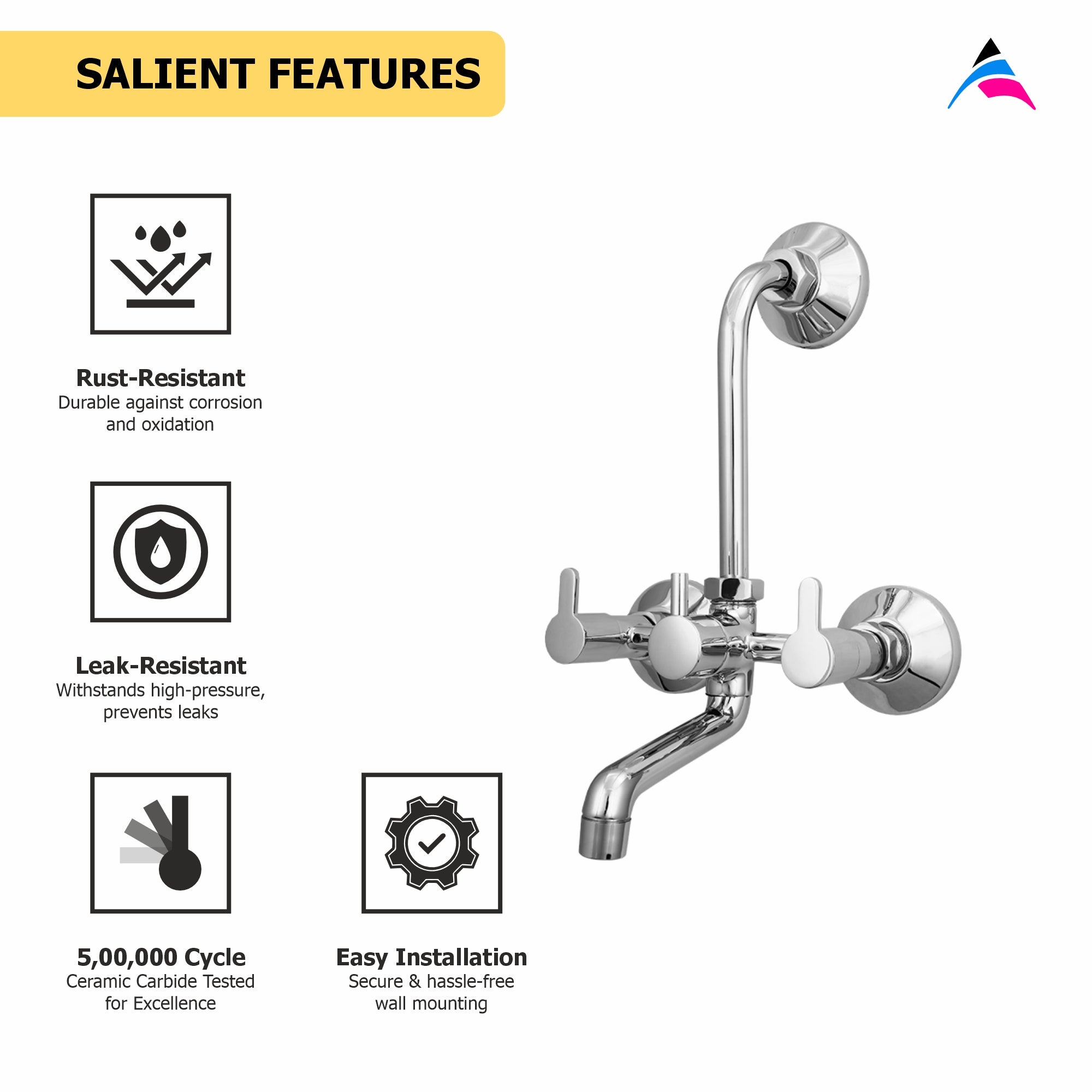 Asiatique Wall Mixer With ‘L’ Bend (ER-017L), EARTH Series Bathroom & Kitchen Faucets | Durable Modern Tap Collection