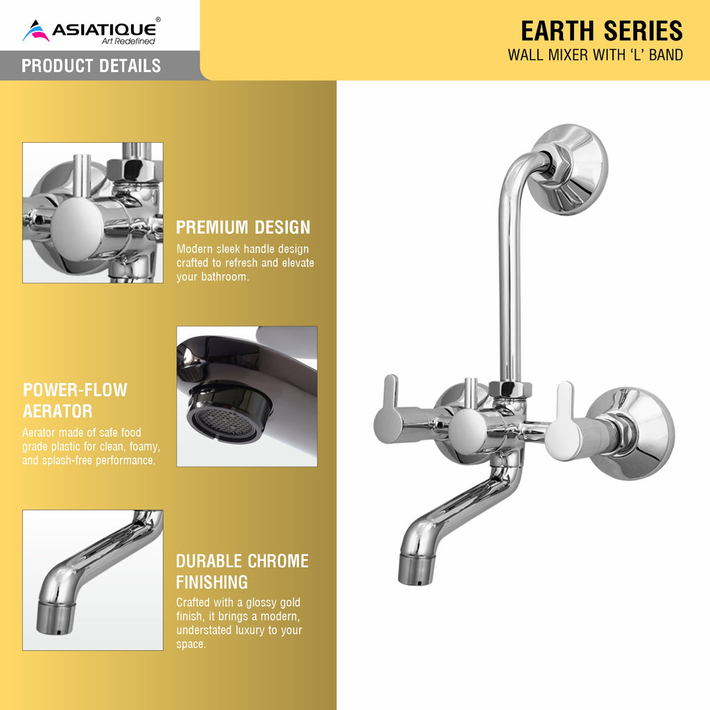 Asiatique Wall Mixer With ‘L’ Bend (ER-017L), EARTH Series Bathroom & Kitchen Faucets | Durable Modern Tap Collection