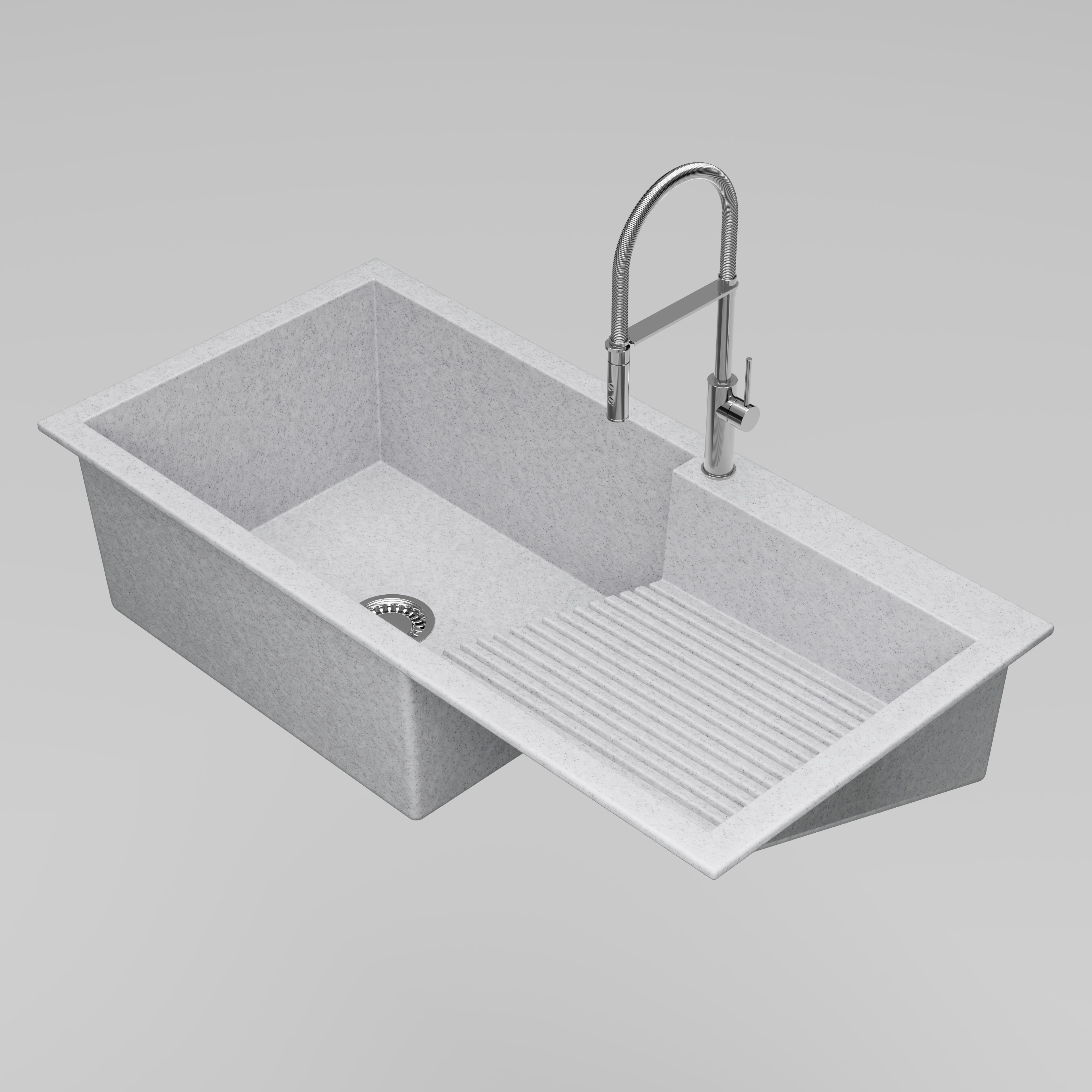 Asiatique Single Bowl Laundry Quartz Kitchen Sink (D403 - QUEEN), Granite Finish, 304 Grade SS coupling, Slop Drain, Noise Reduction Design | 40 x 20 x 10 inches