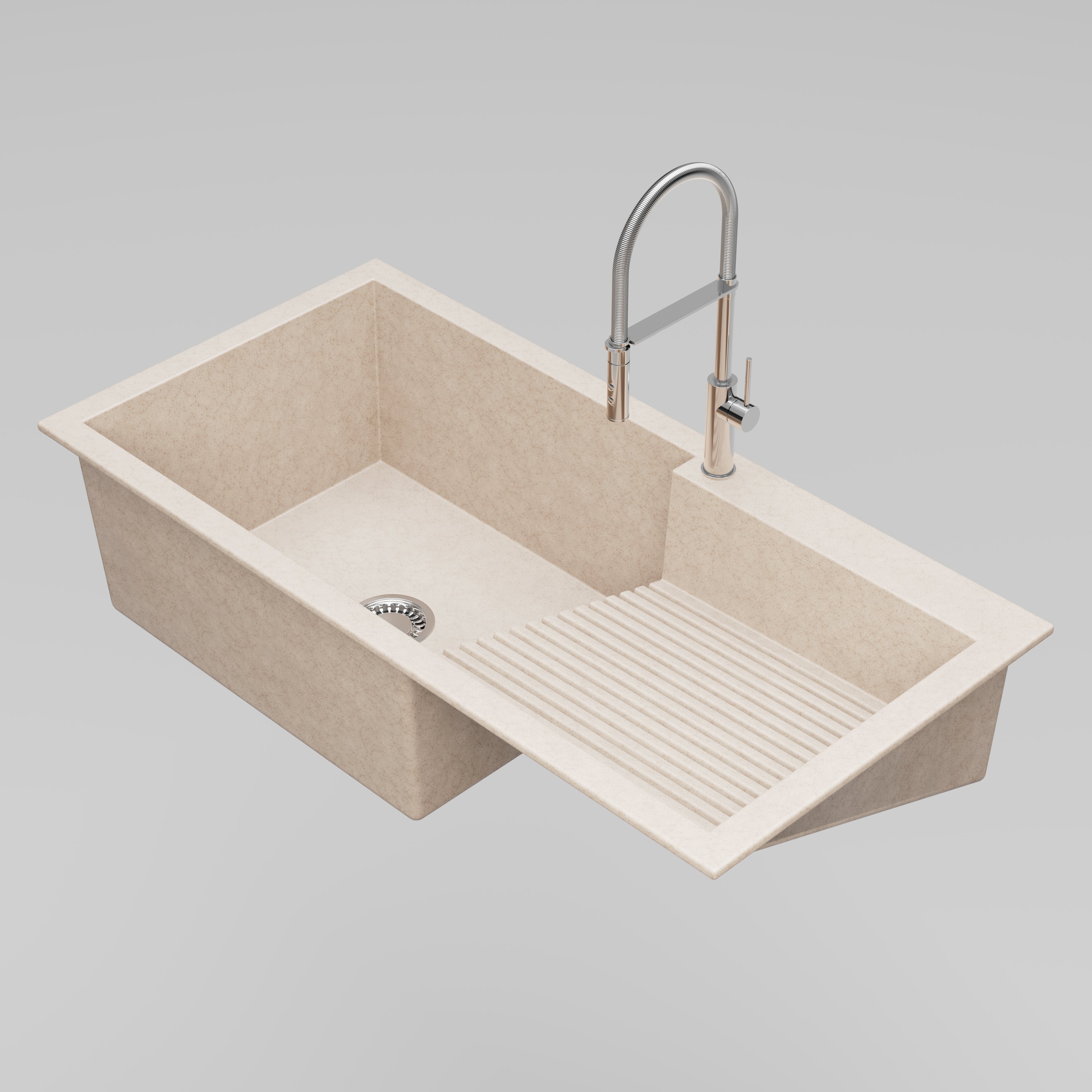 Asiatique Single Bowl Laundry Quartz Kitchen Sink (D403 - QUEEN), Granite Finish, 304 Grade SS coupling, Slop Drain, Noise Reduction Design | 40 x 20 x 10 inches