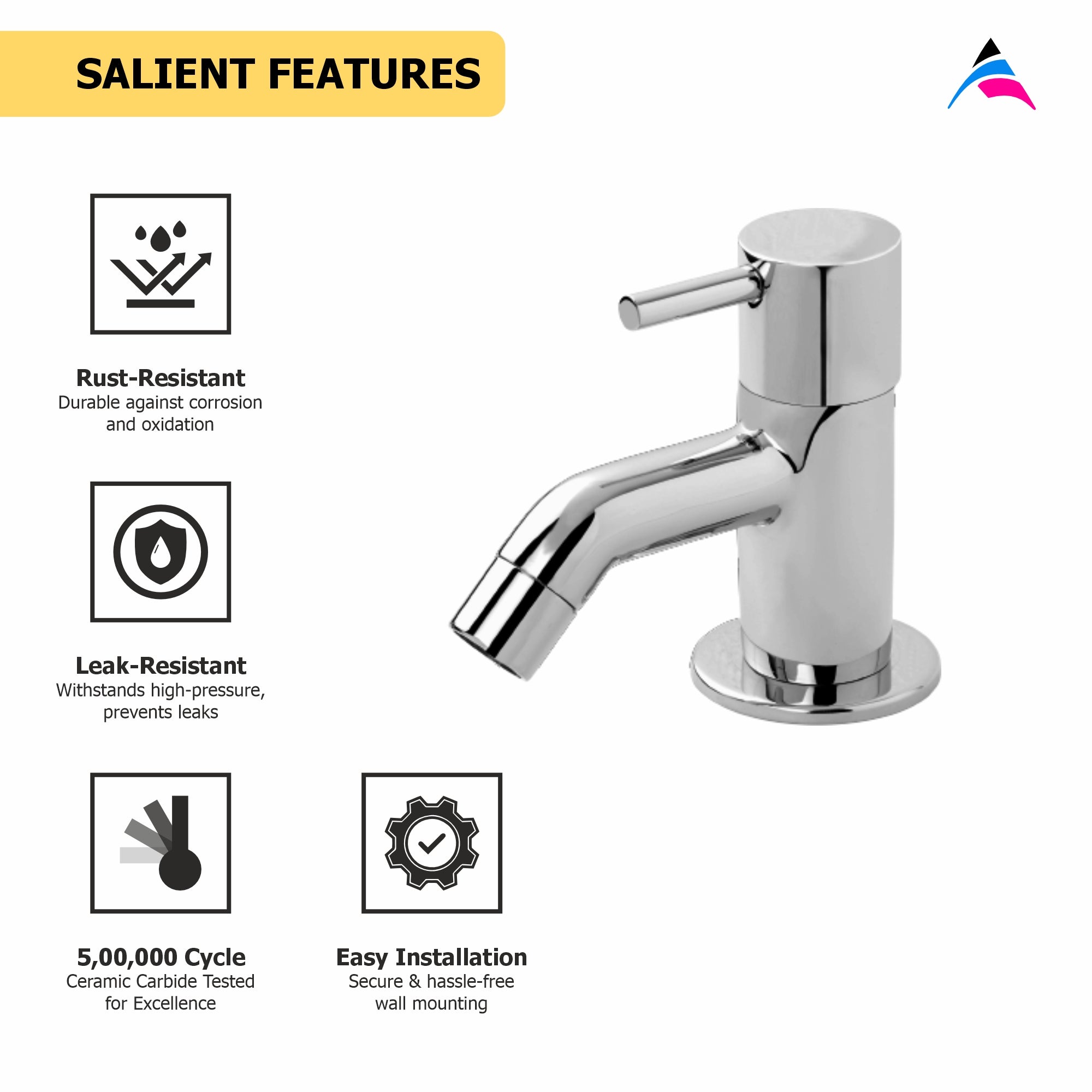 Asiatique Pillar Cock (F-000), Florent Premium Brass Bathroom & Kitchen Faucet Collection, Chrome Finish Mixer, Pillar Cock & Wall Mounted Tap