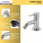 Asiatique Pillar Cock (F-000), Florent Premium Brass Bathroom & Kitchen Faucet Collection, Chrome Finish Mixer, Pillar Cock & Wall Mounted Tap