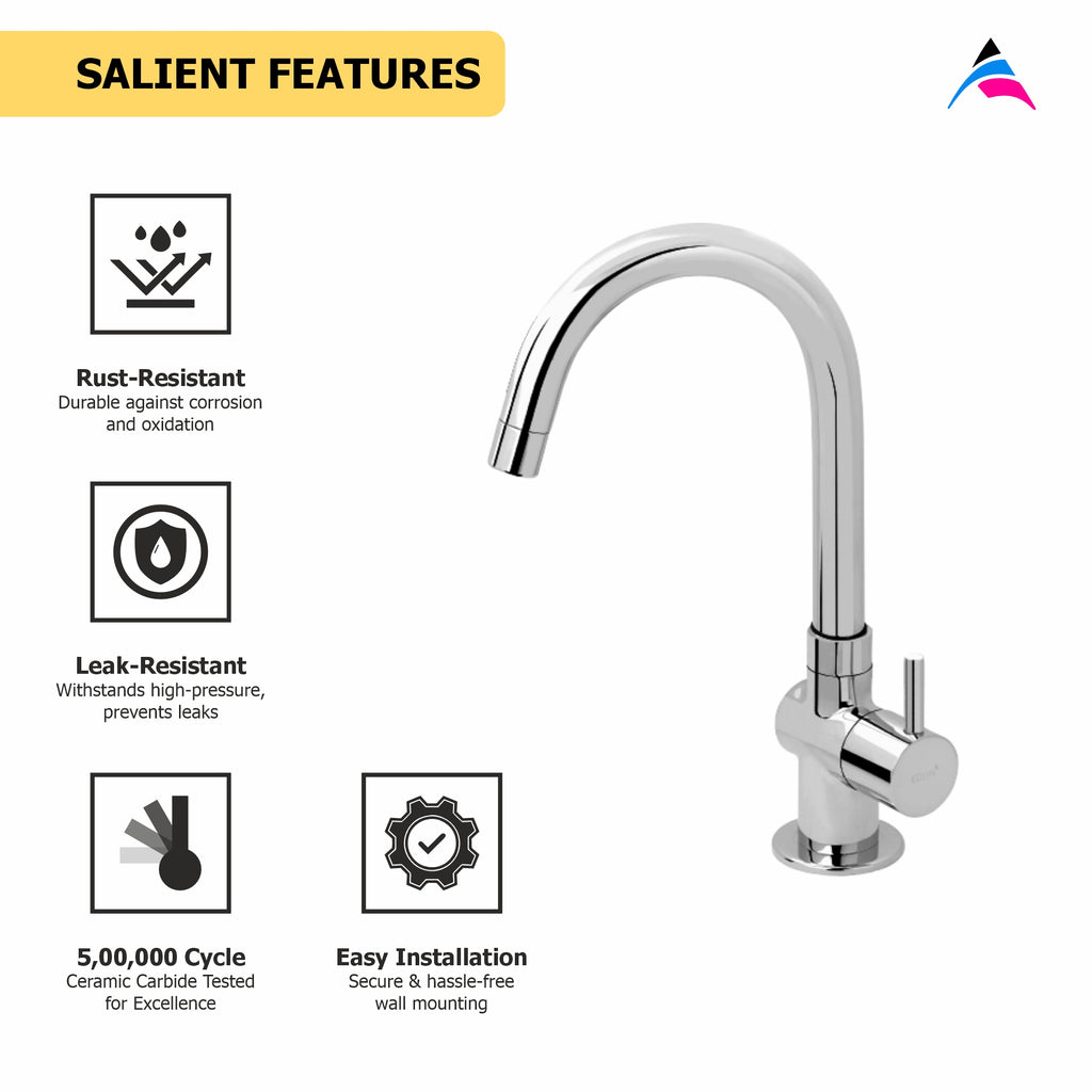 Asiatique Pillar Cock With Swivel ‘J’ Spout (F-002), Florent Premium Brass Bathroom & Kitchen Faucet Collection, Chrome Finish Mixer, Pillar Cock & Wall Mounted Tap