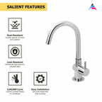 Asiatique Pillar Cock With Swivel ‘J’ Spout (F-002), Florent Premium Brass Bathroom & Kitchen Faucet Collection, Chrome Finish Mixer, Pillar Cock & Wall Mounted Tap