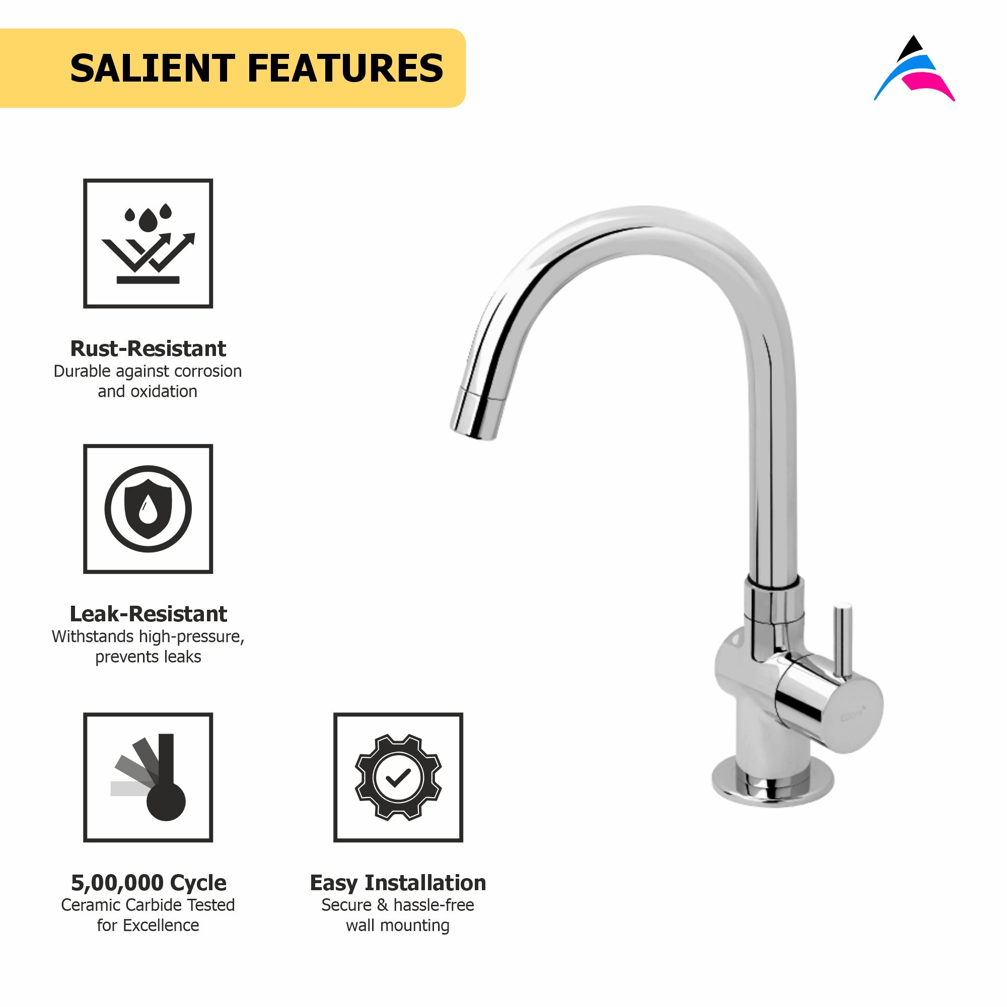 Asiatique Pillar Cock With Swivel ‘J’ Spout (F-002), Florent Premium Brass Bathroom & Kitchen Faucet Collection, Chrome Finish Mixer, Pillar Cock & Wall Mounted Tap
