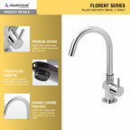 Asiatique Pillar Cock With Swivel ‘J’ Spout (F-002), Florent Premium Brass Bathroom & Kitchen Faucet Collection, Chrome Finish Mixer, Pillar Cock & Wall Mounted Tap