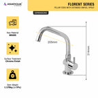 Asiatique Pillar Cock With Extended Swivel Spout (F-002EX), Florent Premium Brass Bathroom & Kitchen Faucet Collection, Chrome Finish Mixer, Pillar Cock & Wall Mounted Tap