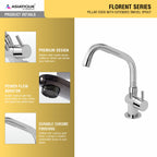 Asiatique Pillar Cock With Extended Swivel Spout (F-002EX), Florent Premium Brass Bathroom & Kitchen Faucet Collection, Chrome Finish Mixer, Pillar Cock & Wall Mounted Tap