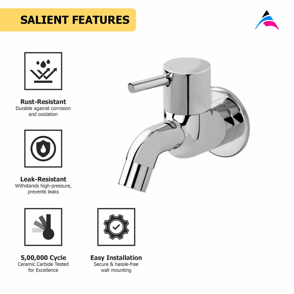 Asiatique Bib Cock With Wall Flange (F-003), Florent Premium Brass Bathroom & Kitchen Faucet Collection, Chrome Finish Mixer, Pillar Cock & Wall Mounted Tap