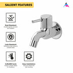 Asiatique Bib Cock With Wall Flange (F-003), Florent Premium Brass Bathroom & Kitchen Faucet Collection, Chrome Finish Mixer, Pillar Cock & Wall Mounted Tap