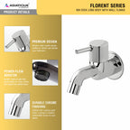 Asiatique Bib Cock Long Body With Wall Flange (F-004), Florent Premium Brass Bathroom & Kitchen Faucet Collection, Chrome Finish Mixer, Pillar Cock & Wall Mounted Tap