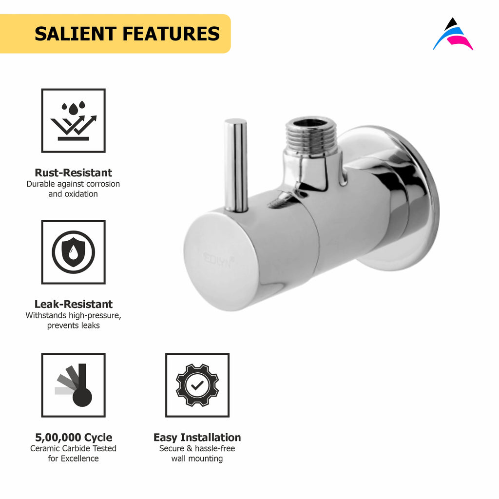 Asiatique Angle Cock With Wall Flange (F-005), Florent Premium Brass Bathroom & Kitchen Faucet Collection, Chrome Finish Mixer, Pillar Cock & Wall Mounted Tap