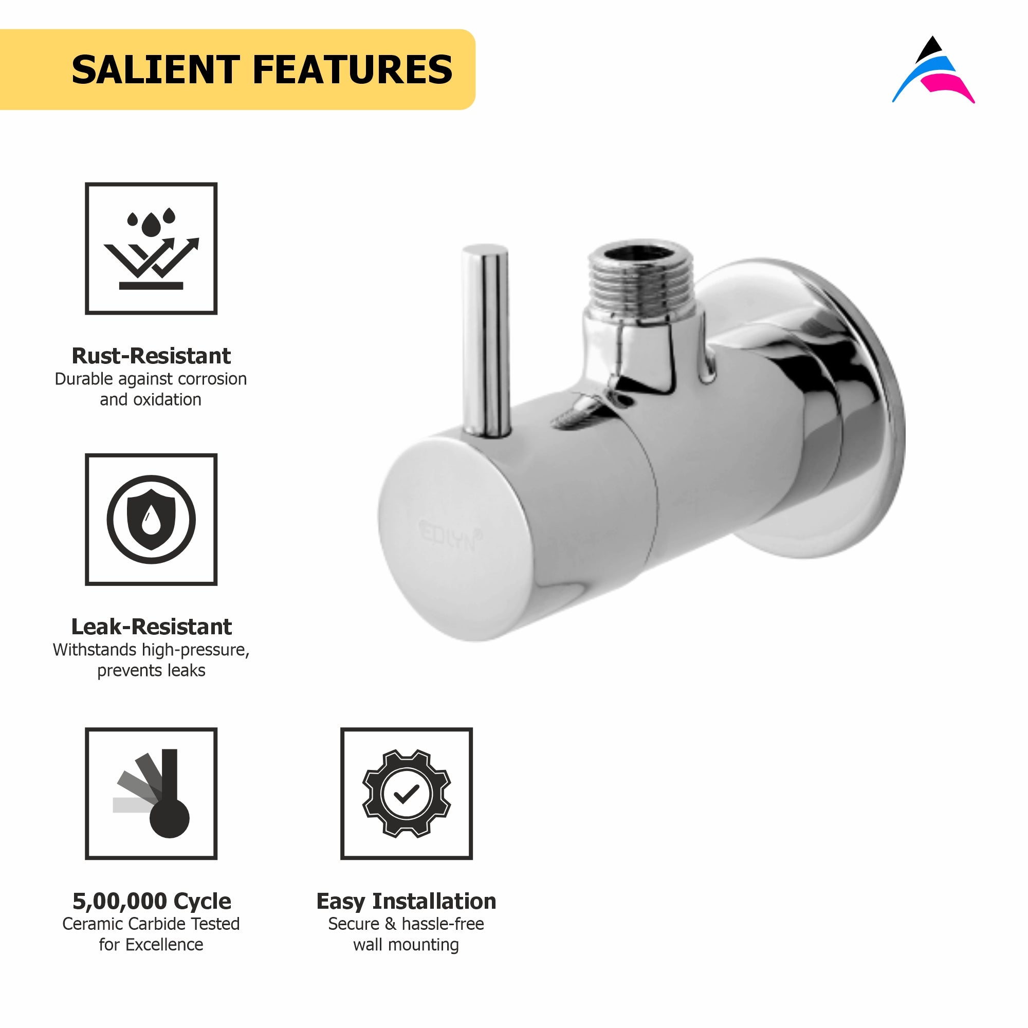 Asiatique Angle Cock With Wall Flange (F-005), Florent Premium Brass Bathroom & Kitchen Faucet Collection, Chrome Finish Mixer, Pillar Cock & Wall Mounted Tap