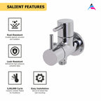 Asiatique 2 Way Angle Cock With Wall Flange (F-005TW), Florent Premium Brass Bathroom & Kitchen Faucet Collection, Chrome Finish Mixer, Pillar Cock & Wall Mounted Tap