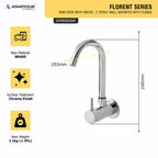 Asiatique Sink Cock With Swivel ‘J’ Spout Wall Mounted With Flange (F-008), Florent Premium Brass Bathroom & Kitchen Faucet Collection, Chrome Finish Mixer, Pillar Cock & Wall Mounted Tap