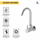 Asiatique Sink Cock With Swivel ‘J’ Spout Wall Mounted With Flange (F-008), Florent Premium Brass Bathroom & Kitchen Faucet Collection, Chrome Finish Mixer, Pillar Cock & Wall Mounted Tap