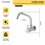 Asiatique Sink Cock With Extended Swivel Spout Wall Mounted With Flange (F-008EX), Florent Premium Brass Bathroom & Kitchen Faucet Collection, Chrome Finish Mixer, Pillar Cock & Wall Mounted Tap
