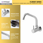 Asiatique Sink Cock With Extended Swivel Spout Wall Mounted With Flange (F-008EX), Florent Premium Brass Bathroom & Kitchen Faucet Collection, Chrome Finish Mixer, Pillar Cock & Wall Mounted Tap