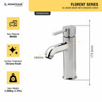 Asiatique S/L Basin Mixer With Braided Hoses (F-009), Florent Premium Brass Bathroom & Kitchen Faucet Collection, Chrome Finish Mixer, Pillar Cock & Wall Mounted Tap