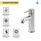 Asiatique S/L Basin Mixer With Braided Hoses (F-009), Florent Premium Brass Bathroom & Kitchen Faucet Collection, Chrome Finish Mixer, Pillar Cock & Wall Mounted Tap