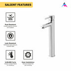 Asiatique S/L Basin Mixer With Extended Body Braided Hoses (F-009EX), Florent Premium Brass Bathroom & Kitchen Faucet Collection, Chrome Finish Mixer, Pillar Cock & Wall Mounted Tap