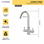 Asiatique C/H Basin Mixer With Swivel ‘J’ Spout (F-011), Florent Premium Brass Bathroom & Kitchen Faucet Collection, Chrome Finish Mixer, Pillar Cock & Wall Mounted Tap