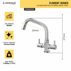 Asiatique C/H Basin Mixer With Extended Swivel Spout (F-011EX), Florent Premium Brass Bathroom & Kitchen Faucet Collection, Chrome Finish Mixer, Pillar Cock & Wall Mounted Tap