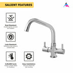 Asiatique C/H Basin Mixer With Extended Swivel Spout (F-011EX), Florent Premium Brass Bathroom & Kitchen Faucet Collection, Chrome Finish Mixer, Pillar Cock & Wall Mounted Tap