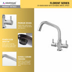 Asiatique C/H Basin Mixer With Extended Swivel Spout (F-011EX), Florent Premium Brass Bathroom & Kitchen Faucet Collection, Chrome Finish Mixer, Pillar Cock & Wall Mounted Tap