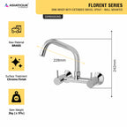 Asiatique Sink Mixer With Extended Swivel Spout - Wall Mounted (F-013EX), Florent Premium Brass Bathroom & Kitchen Faucet Collection, Chrome Finish Mixer, Pillar Cock & Wall Mounted Tap