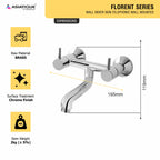 Asiatique Wall Mixer Non-Telephonic Wall Mounted (F-014), Florent Premium Brass Bathroom & Kitchen Faucet Collection, Chrome Finish Mixer, Pillar Cock & Wall Mounted Tap