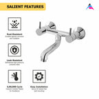 Asiatique Wall Mixer Non-Telephonic Wall Mounted (F-014), Florent Premium Brass Bathroom & Kitchen Faucet Collection, Chrome Finish Mixer, Pillar Cock & Wall Mounted Tap