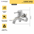 Asiatique 2 in 1 Bib Cock With Wall Flange (F-015), Florent Premium Brass Bathroom & Kitchen Faucet Collection, Chrome Finish Mixer, Pillar Cock & Wall Mounted Tap