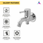 Asiatique S/L 2 In 1 Bib Cock With Wall Flange (F-015S/L), Florent Premium Brass Bathroom & Kitchen Faucet Collection, Chrome Finish Mixer, Pillar Cock & Wall Mounted Tap