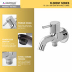 Asiatique S/L 2 In 1 Bib Cock With Wall Flange (F-015S/L), Florent Premium Brass Bathroom & Kitchen Faucet Collection, Chrome Finish Mixer, Pillar Cock & Wall Mounted Tap