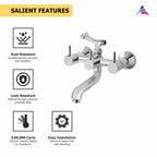 Asiatique Wall Mixer Telephonic With Crutch ARR. Of Tele. Shower (F-016), Florent Premium Brass Bathroom & Kitchen Faucet Collection, Chrome Finish Mixer, Pillar Cock & Wall Mounted Taps