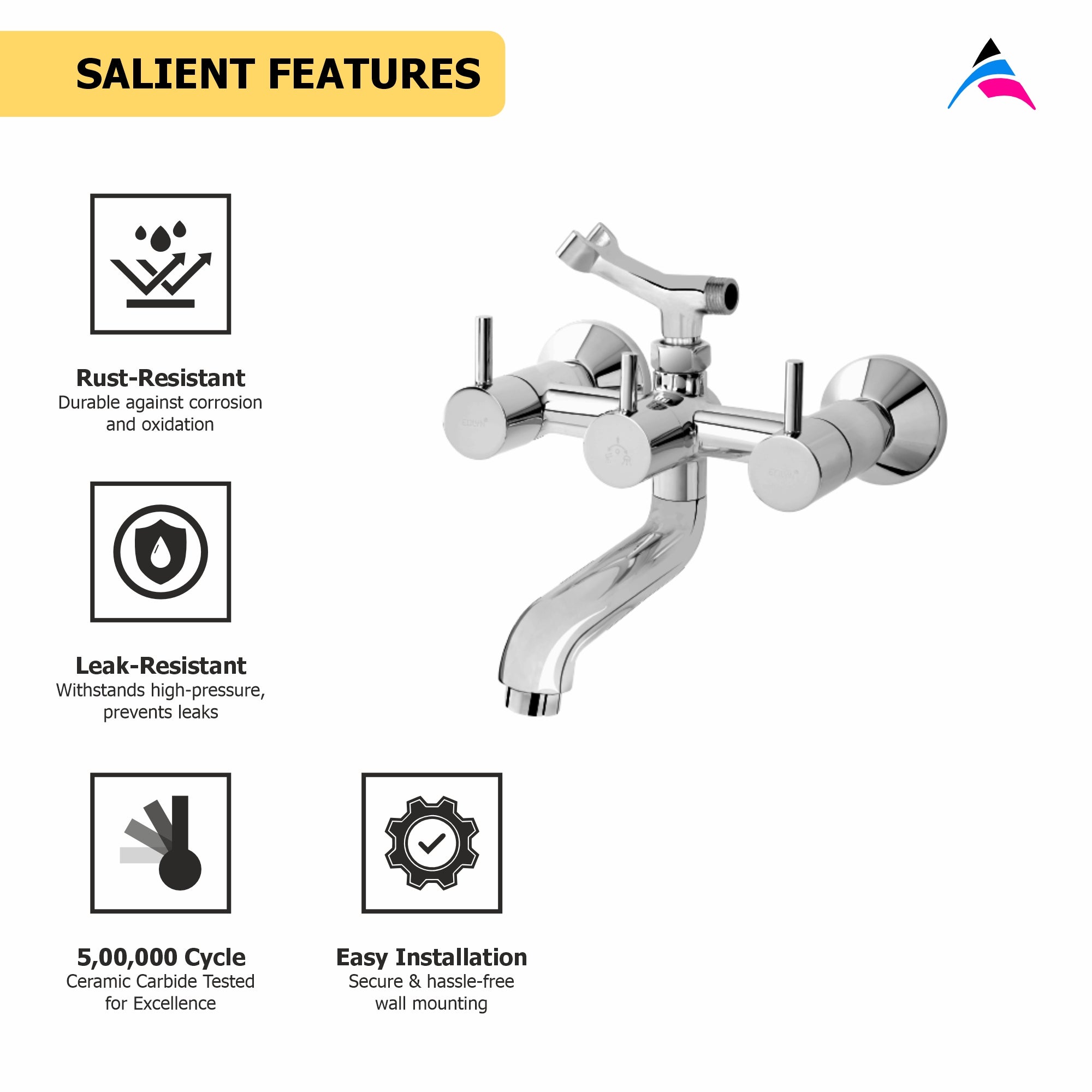Asiatique Wall Mixer Telephonic With Crutch ARR. Of Tele. Shower (F-016), Florent Premium Brass Bathroom & Kitchen Faucet Collection, Chrome Finish Mixer, Pillar Cock & Wall Mounted Taps