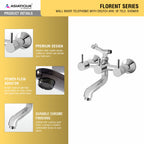 Asiatique Wall Mixer Telephonic With Crutch ARR. Of Tele. Shower (F-016), Florent Premium Brass Bathroom & Kitchen Faucet Collection, Chrome Finish Mixer, Pillar Cock & Wall Mounted Taps