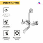 Asiatique Wall Mixer Telephonic With ‘L’ Bend for ARR. Of O/H Shower (F-017), Florent Premium Brass Bathroom & Kitchen Faucet Collection, Chrome Finish Mixer, Pillar Cock & Wall Mounted Taps