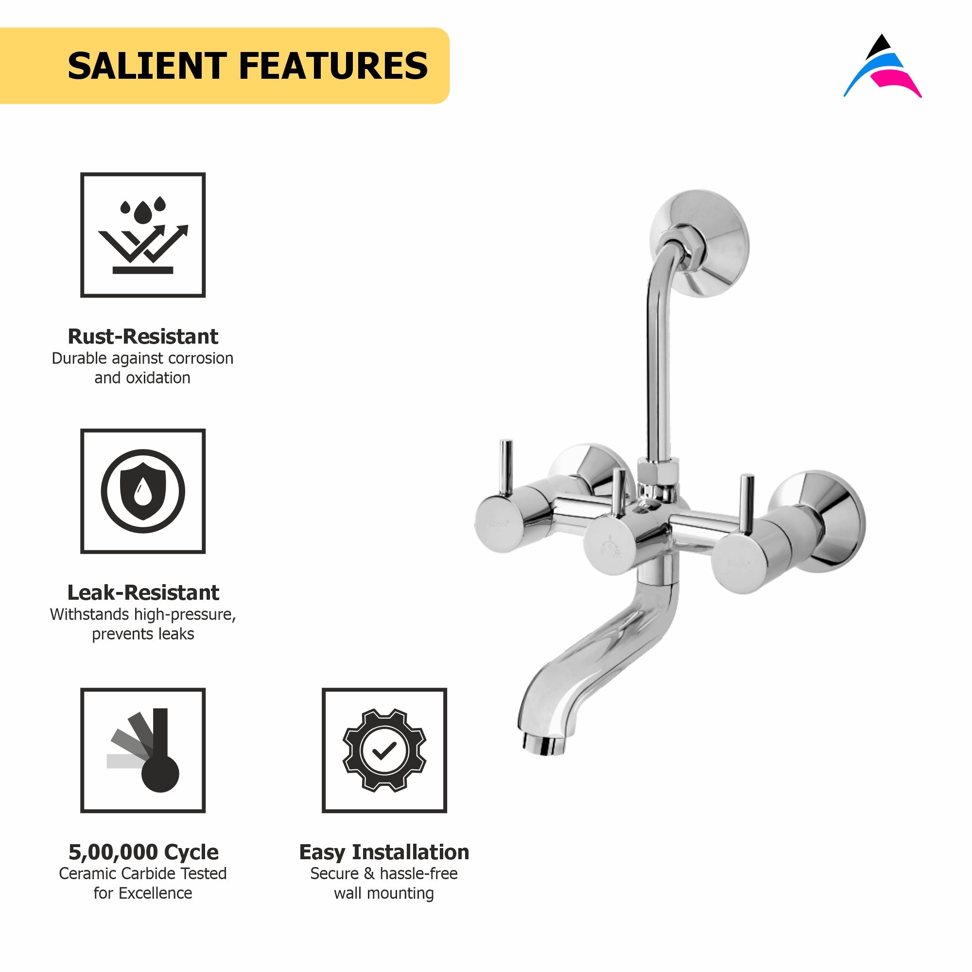 Asiatique Wall Mixer Telephonic With ‘L’ Bend for ARR. Of O/H Shower (F-017), Florent Premium Brass Bathroom & Kitchen Faucet Collection, Chrome Finish Mixer, Pillar Cock & Wall Mounted Taps
