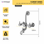Asiatique 3 in 1 Wall Mixer With Pro. For Tele. Shower & O/H Shower (F-018), Florent Premium Brass Bathroom & Kitchen Faucet Collection, Chrome Finish Mixer, Pillar Cock & Wall Mounted Taps