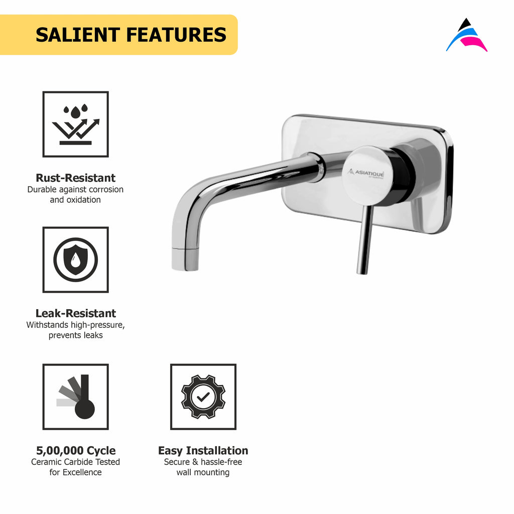 Asiatique S/L Basin Mixer Wall Mounted Upper Part (F-019U), Florent Premium Brass Bathroom & Kitchen Faucet Collection, Chrome Finish Mixer, Pillar Cock & Wall Mounted Tap