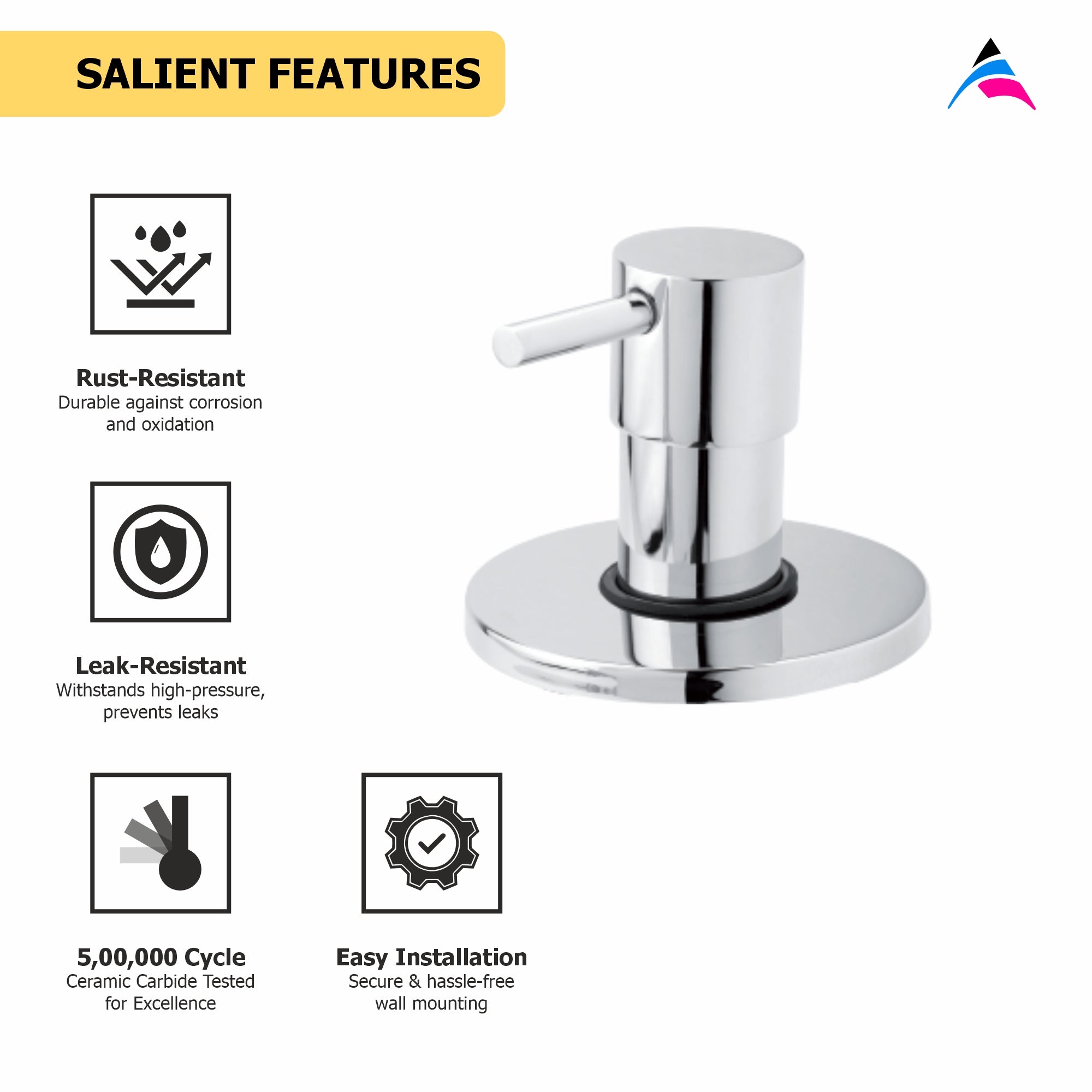Asiatique Upper Parts Kit Glassy, Flange & Handle, For Con. & Flush Cock (F-021U), Florent Premium Brass Bathroom & Kitchen Faucet Collection, Chrome Finish Mixer, Pillar Cock & Wall Mounted Tap